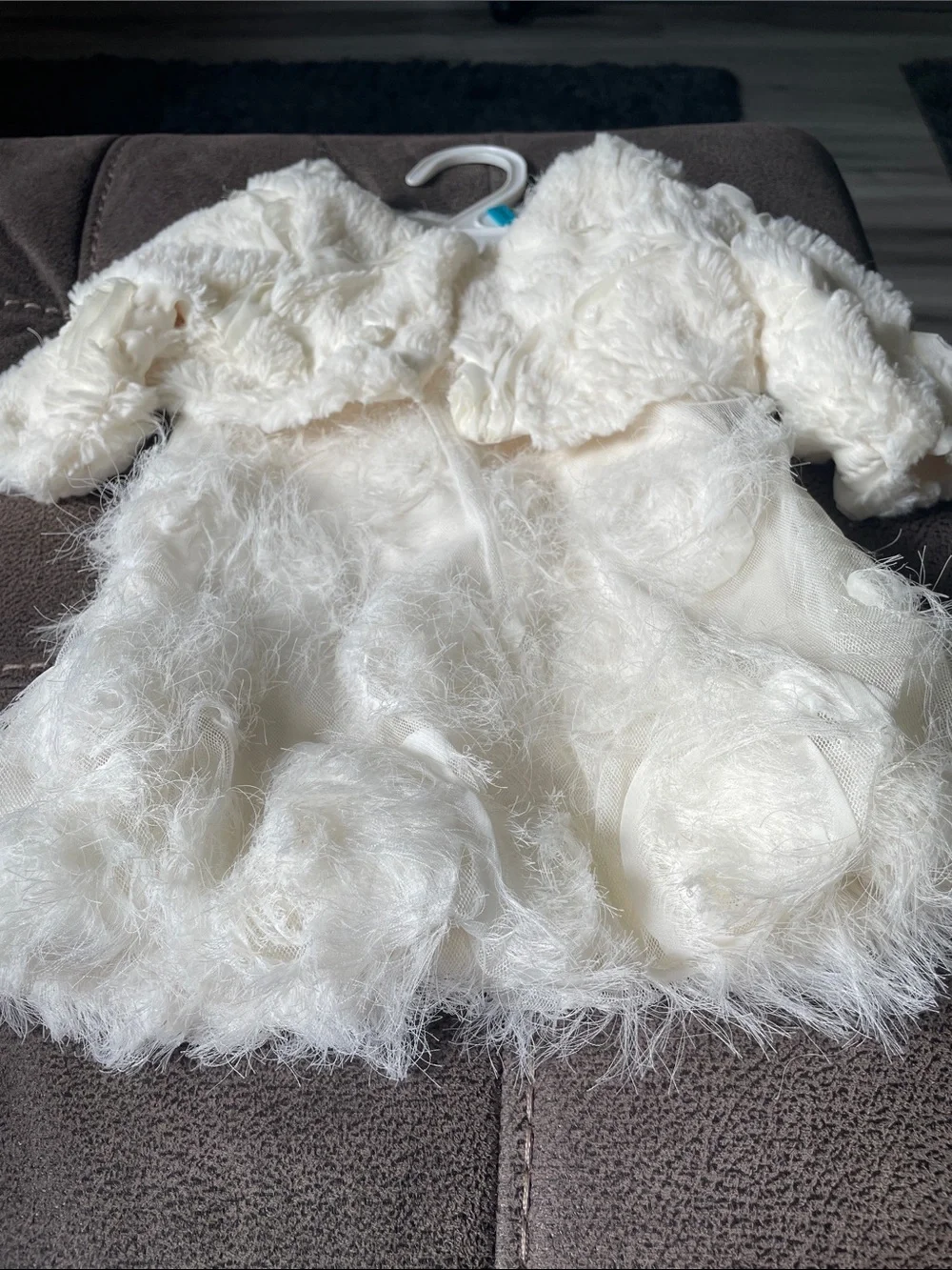 Bonnie Baby Cream Faux Fur Cape and Dress Set